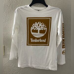 Timberland Kids White Long Sleeve Tee with Brown Logo Box
